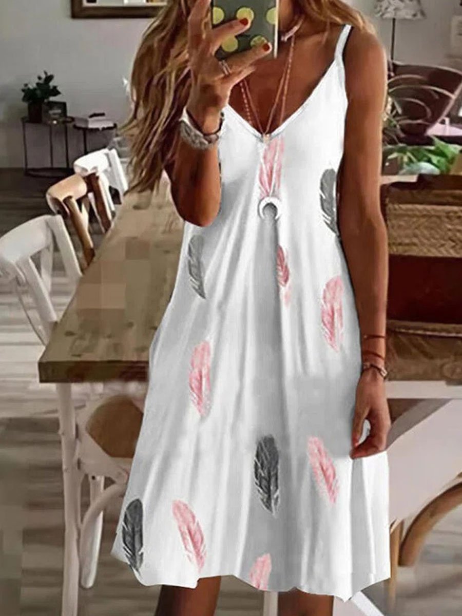 Sexy V-neck loose print suspender dress