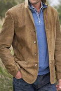 Men's Casual Workwear Vintage Solid Color Long Sleeve Polyester Jacket