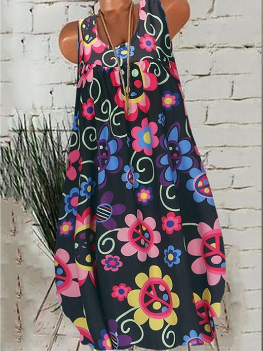 Sleeveless Round Neck Printed Dress