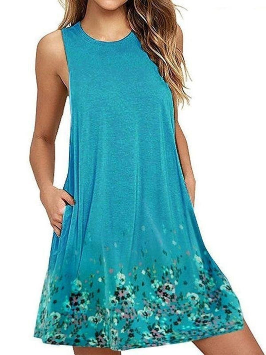 Round Neck Sleeveless Print Dress