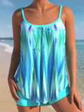 Colorful Print Bowknot Ombre Tankini Set