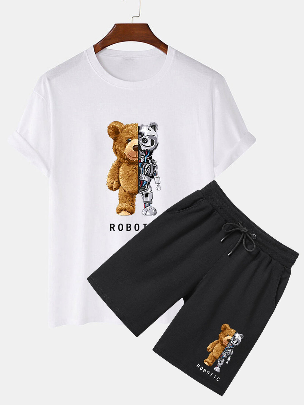 Robot Bear Print T-Shirt & Shorts