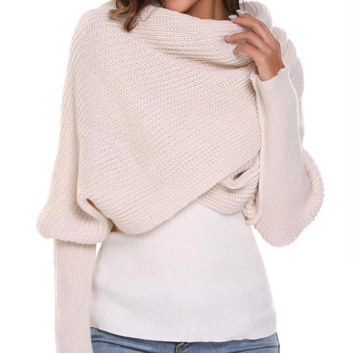 Trendy Knitted Sweater-Scarf With Sleeves
