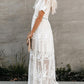 Lace Solid Short Sleeves A-line Maxi Dress