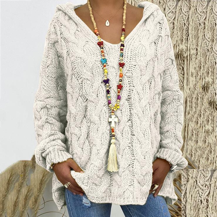 Solid Color Twist Knitting Hoodie Sweater