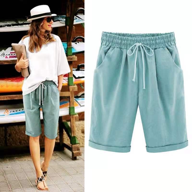 Elastic Waist Casual Comfort Summer Lace Up Cotton Shorts