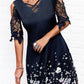 Printed Cold Shoulder Lace-sleeve Dress