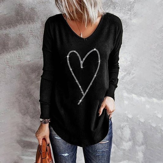 Bedazzle Heart Halo V-Neck Top