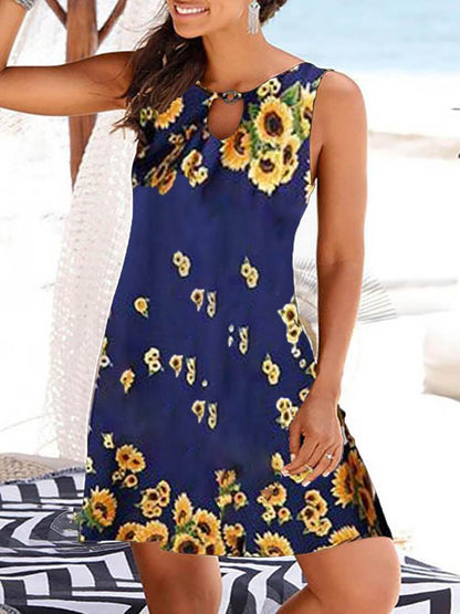 Sunflower Loose Sleeveless Printed Beach Dress