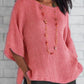 Women's Cotton Linen Three-quarter Sleeve Crew Neck Shirt
