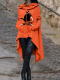 Women's Halloween Fun Black Cat Print Hooded Long Top
