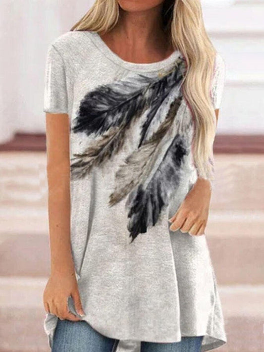 Western Feather Print Short Sleeve T-Shirt