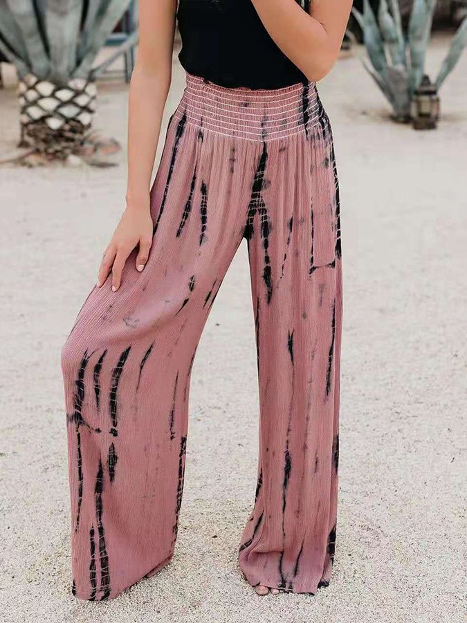 Vintage Tie Dye Print High Waist Wide Leg Casual Pants