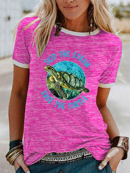 Casual Turtle Print Short Sleeve T-Shirt