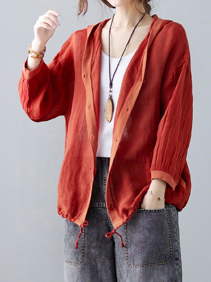 Women's Loose Casual Ramie Long Sleeve Shirt
