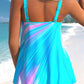 Cyan Gradient Radial Double Straps Swimdress And Shorts