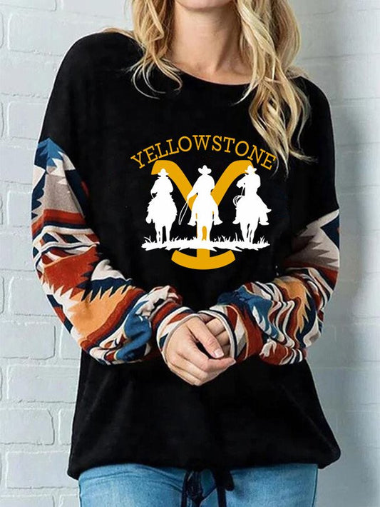 Women's Cowboy Horse Print Casual Sweatshirt