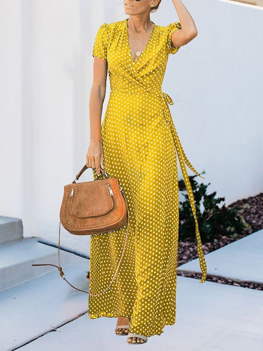 V-neck Polka Dot Print Dress