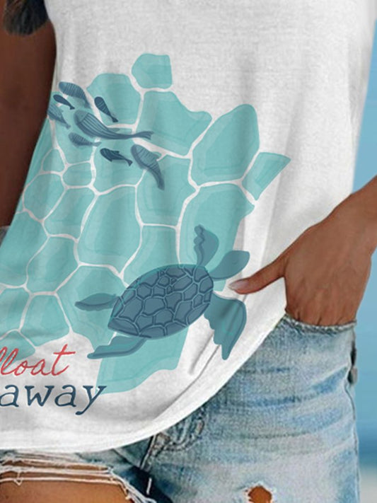 V-Neck Turtle Print T-Shirt