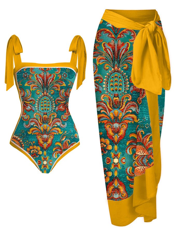 Fashion Print Tie One Piece Swimsuit