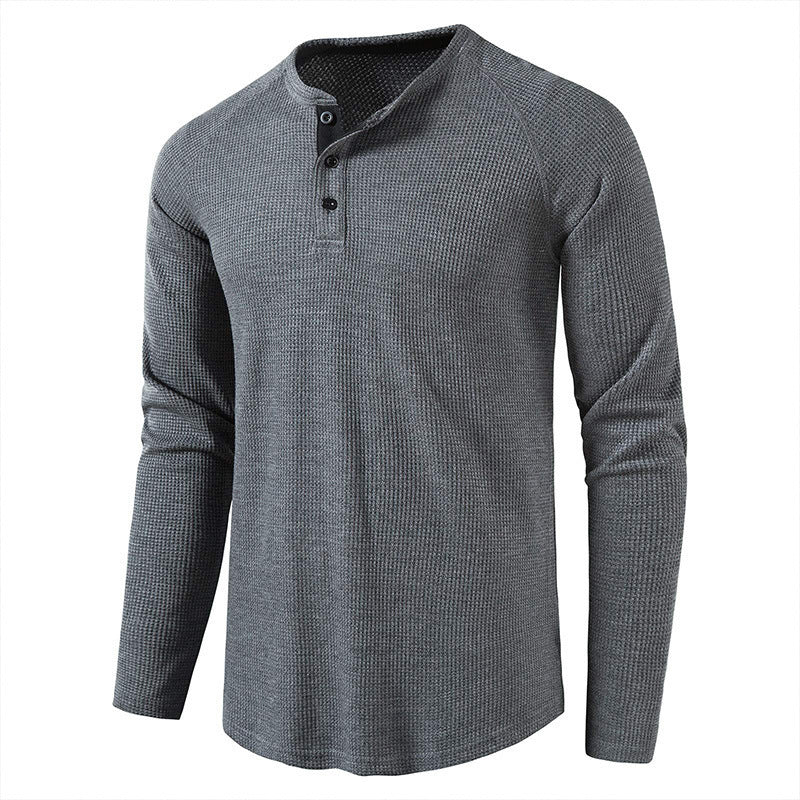 Men's Lightweight Henley Collarless Plain Crew Neck Shirt