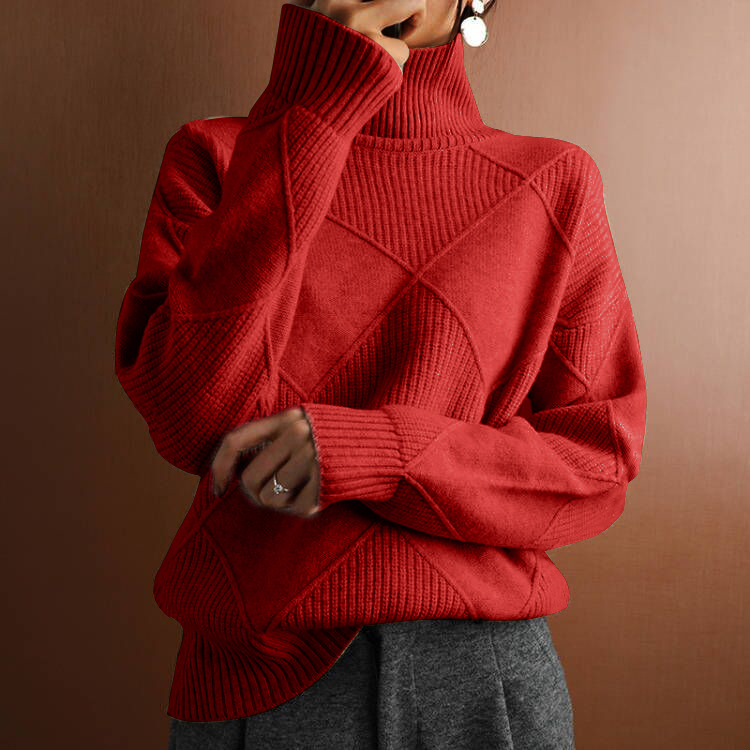Turtleneck loose lozenge long-sleeved winter sweater