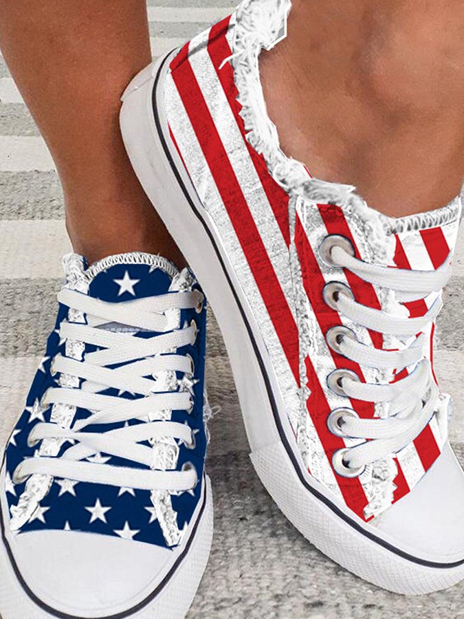 Women's Leisure Independence Day Flag Printed Canvas Shoes