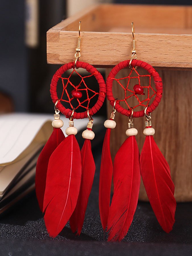 Dream Catcher Feather Fringe Earrings