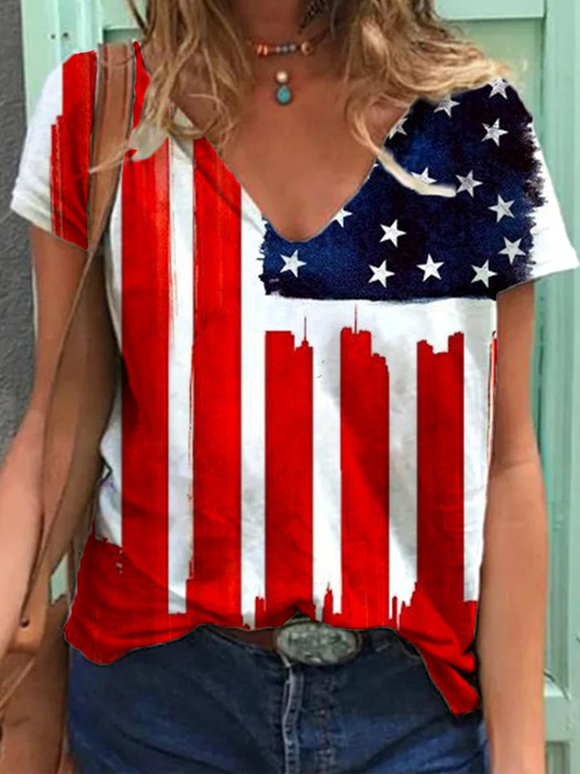 Women's Flag Print V-Necked T-Shirt