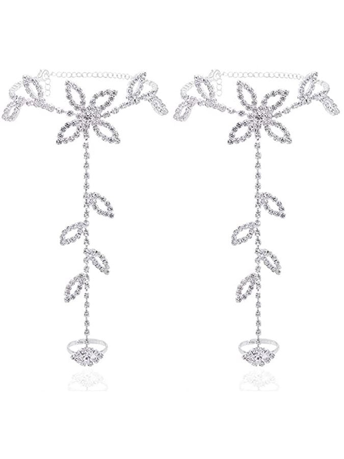 Beach Leaf Rhinestone Anklet