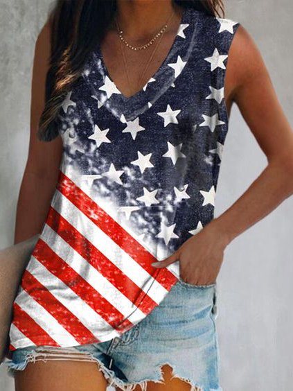 Women's Flag Print Sleeveless Tee