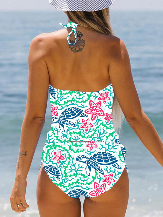 Turtle Print Tie Swimsuit Set