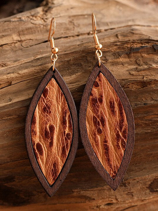 Western Style Leather Retro Embossed Drop Earrings