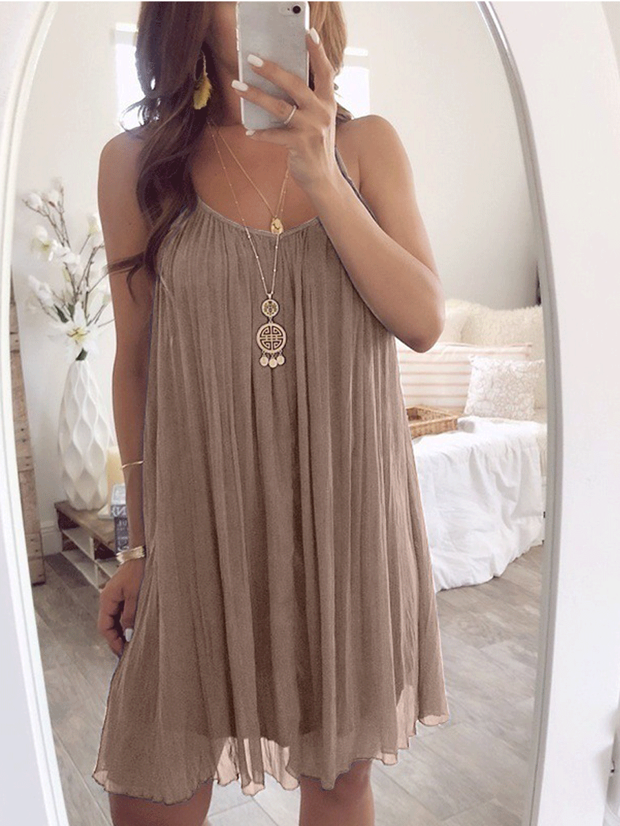 Solid Color Pleated Hem Chiffon Dress