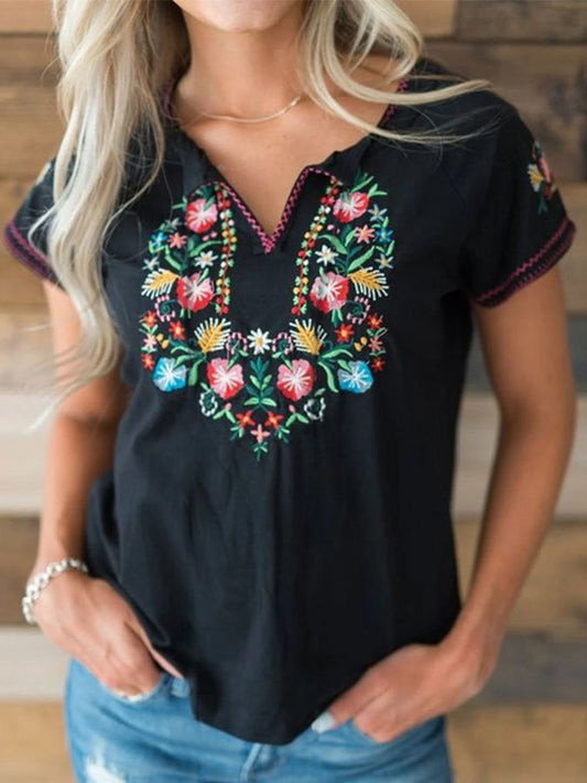 Vintage Embroidered Short Sleeve T-Shirt