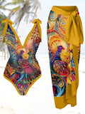 Peacock Floral Print Swimsuit And Apron