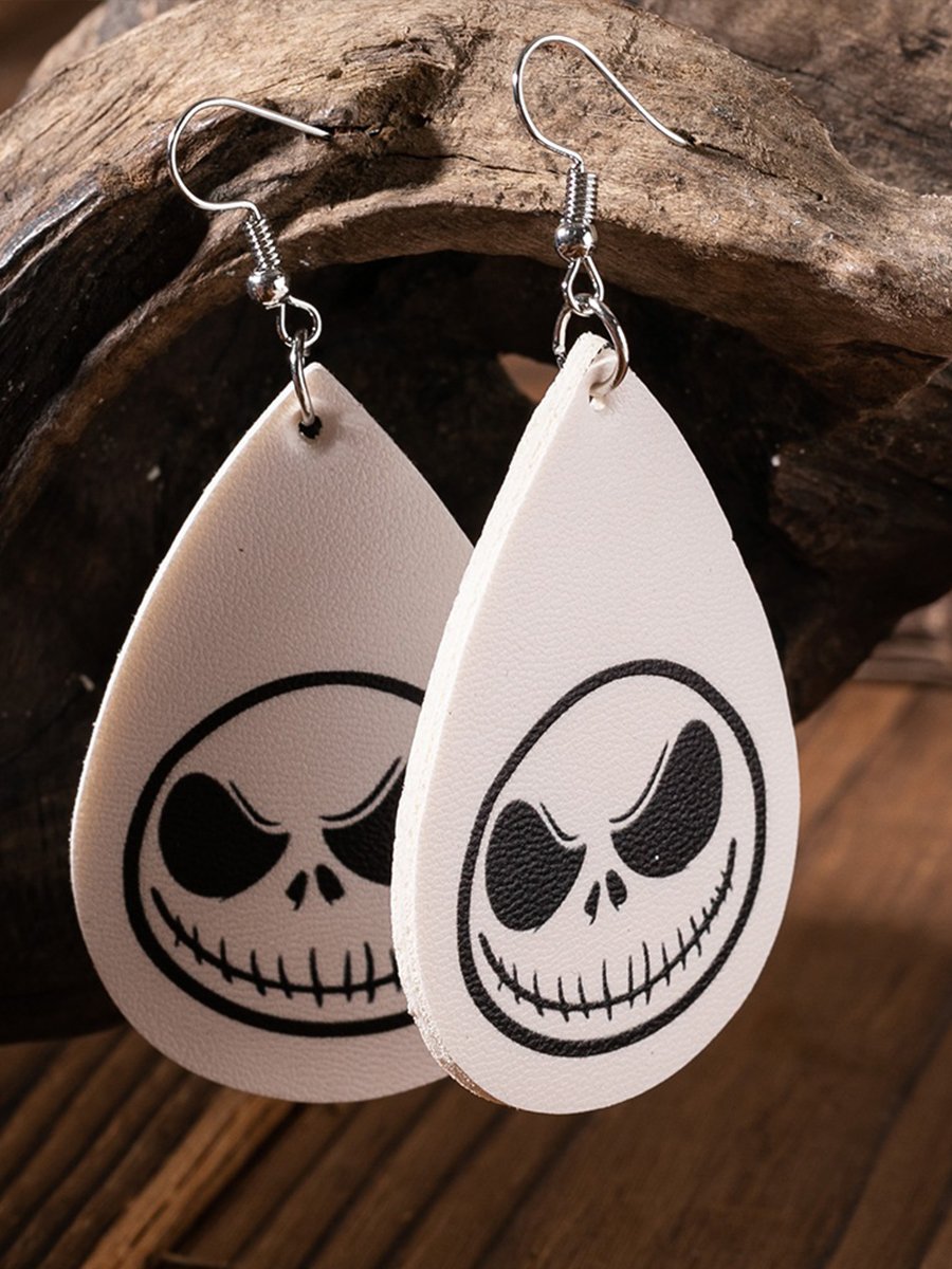 Halloween Funny Cartoon Skull PU Leather Earrings