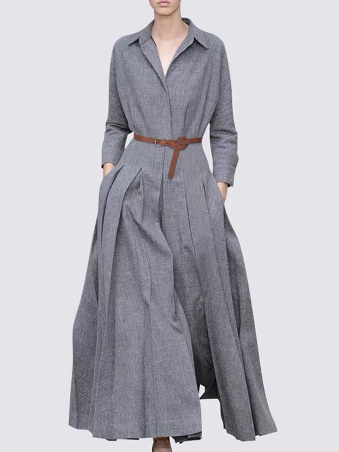 Women's Cotton Linen Long Sleeve Long Shirt Dress