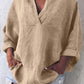 Solid Color V-Neck Long Sleeve Shirt