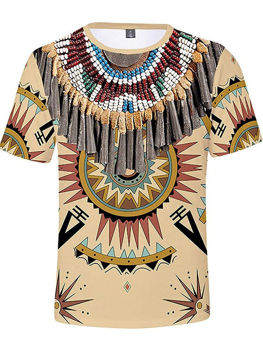 Men's Western Ethnic Print Crew Neck Short Sleeve T-Shirt