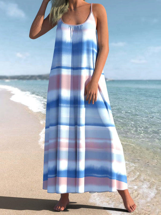 Ombre Striped Spaghetti Strap Cover Up Dress