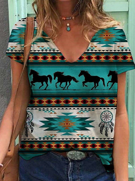 Vintage Western Geometric Print T-Shirt