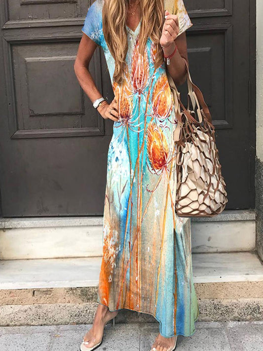 Tie Dye  Printed Loose Maxi Dress