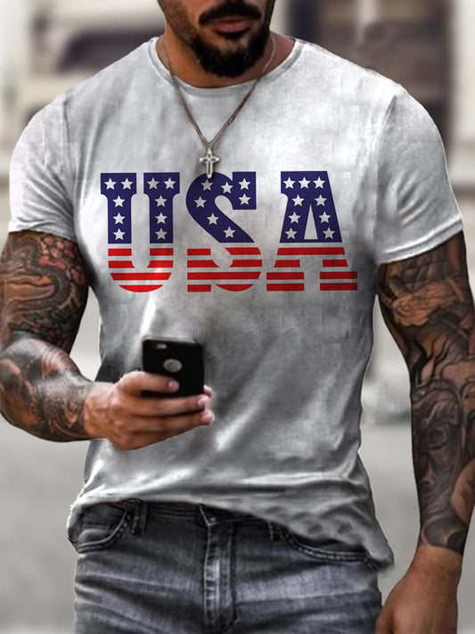Mens 4th of July America Printed T-shirt