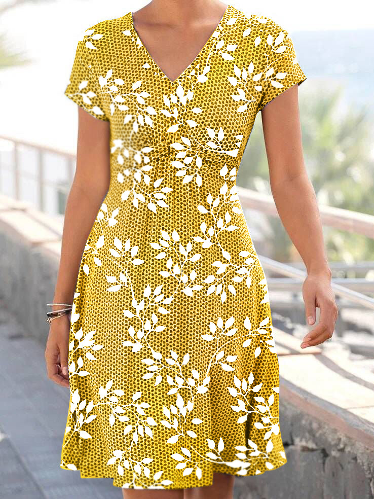 Leaf V Neck Elegant Dresses