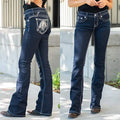 Feather Embroidery Mid Waist Stretchy Jeans