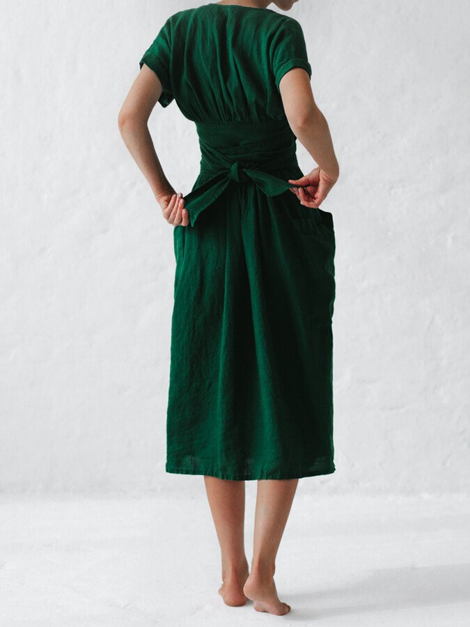 Linen Solid Lace Up Dress