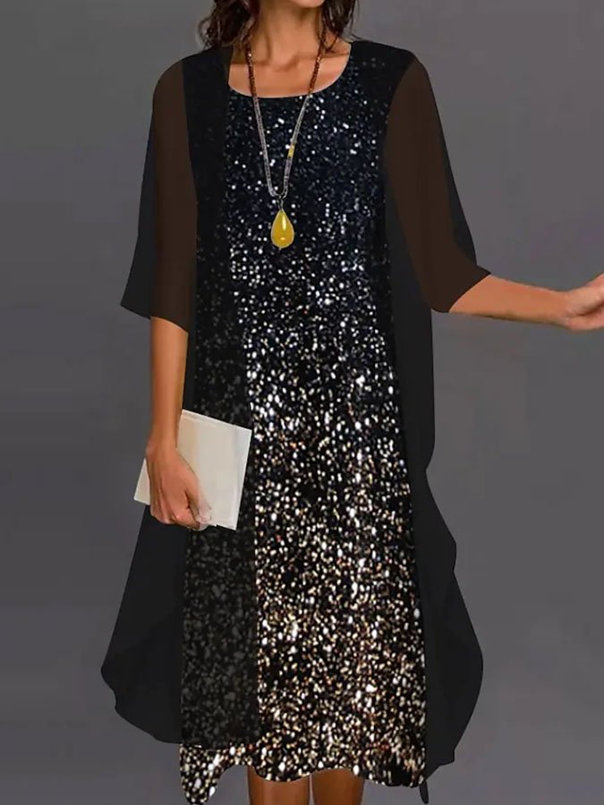 Elegant Two Piece Chiffon Print Dress