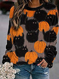 Pumpkin Black Cat Print Sweatshirt