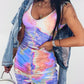 V-neck Drawstring Gradient Tie-dye Slim Sleeveless Dress